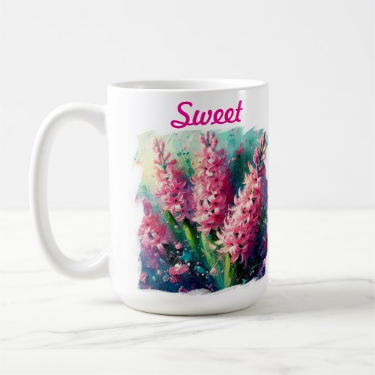 Impressionistische roze hyacint bloemen koffiemok (Links)