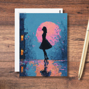 Impressionistische Roze Maan Vrouw Bubble Gum Bel Briefkaart
