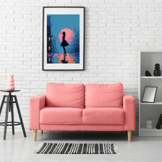 Impressionistische Roze Maan Vrouw Bubble Gum Bel  Poster