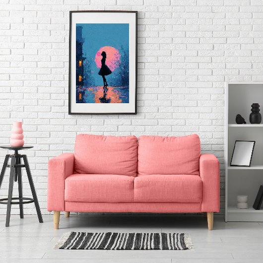 Impressionistische Roze Maan Vrouw Bubble Gum Bel Poster
