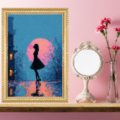 Impressionistische Roze Maan Vrouw Bubble Gum Bel Poster