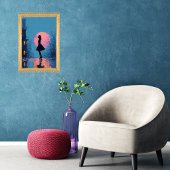 Impressionistische Roze Maan Vrouw Bubble Gum Bel Poster