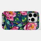 Impressionistische roze rozen op blauw Case-Mate iPhone case (Achterkant (horizontaal))