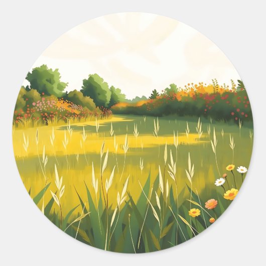 impressionistische rustige weide ronde sticker (Voorkant)