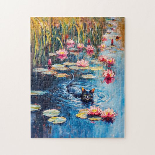 Impressionistische schilderij van zwarte kat in le legpuzzel (Verticaal)