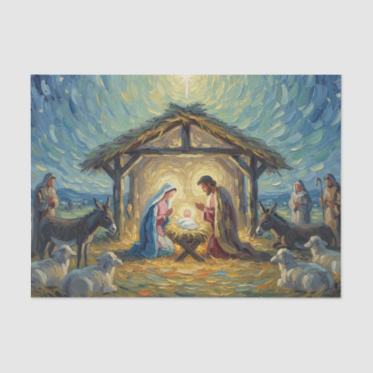 Impressionistische schilderkunst kerststal tissuepapier (Voorkant)