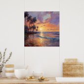 Impressionistische schoonheid: strand, palmen en z poster (Keuken)