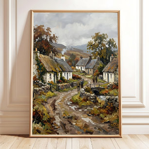 Impressionistische Schotse Hooglanden Dorpsmuur Ku Poster