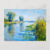Impressionistische Spring Riverbank met boten Feestdagenkaart (Voorkant)