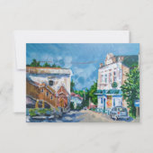 Impressionistische stadslandschap kunst uitnodigin save the date (Voorkant)