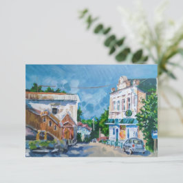 Impressionistische stadslandschap kunst uitnodigin save the date