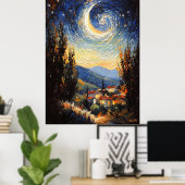 Impressionistische Sterrennacht Poster (Thuiskantoor)