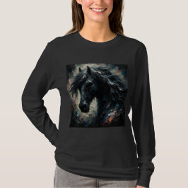 Impressionistische stijl donker paard lange mouw t-shirt