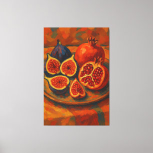 Impressionistische stilleven met vijg en granaatap canvas afdruk