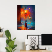 Impressionistische straatlantareernachtschildering poster (Thuiskantoor)