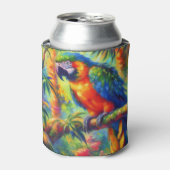 Impressionistische tropische papegaai vogel blauw  blikjeskoeler (Blikje Voorkant)