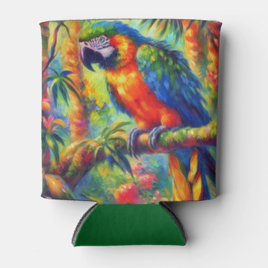 Impressionistische tropische papegaai vogel blauw  blikjeskoeler (Voorkant)