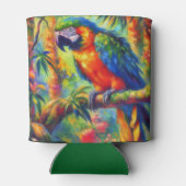 Impressionistische tropische papegaai vogel blauw  blikjeskoeler (Achterkant)