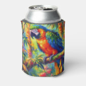 Impressionistische tropische papegaai vogel blauw  blikjeskoeler (Blikje Achterkant)