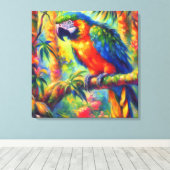 Impressionistische tropische papegaai vogel blauw canvas afdruk (Insitu (Houten vloer))