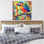 Impressionistische tropische papegaai vogel blauw canvas afdruk (Insitu (Slaapkamer))