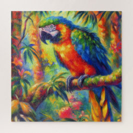 Impressionistische tropische papegaai vogel blauw  legpuzzel