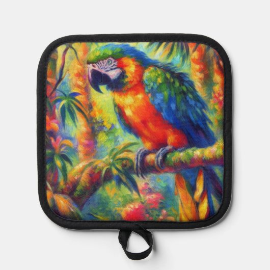 Impressionistische tropische papegaai vogel blauw  pannenlap (Voorkant)