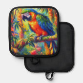 Impressionistische tropische papegaai vogel blauw  pannenlap (Voorkant / Achterkant)