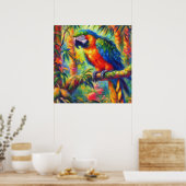 Impressionistische tropische papegaai vogel blauw poster (Keuken)