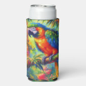 Impressionistische tropische papegaai vogel blauw seltzer blikjeskoeler (Seltzer Achterkant)