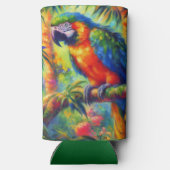 Impressionistische tropische papegaai vogel blauw seltzer blikjeskoeler (Achterkant)