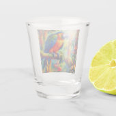 Impressionistische tropische papegaai vogel blauw  shot glas (Achterkant)