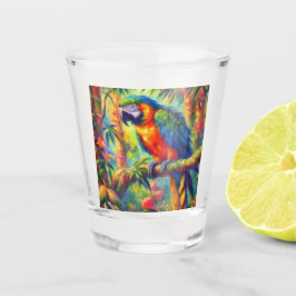 Impressionistische tropische papegaai vogel blauw  shot glas