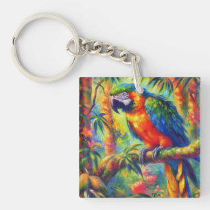 Impressionistische tropische papegaai vogel blauw sleutelhanger