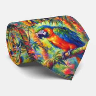 Impressionistische tropische papegaai vogel blauw stropdas