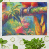 Impressionistische tropische papegaai vogel blauw  theedoek (Gevouwen)