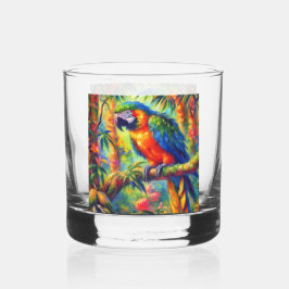 Impressionistische tropische papegaai vogel blauw  whisky glas
