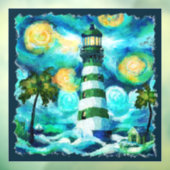 Impressionistische tropische vuurtoren Van Gogh st Raamsticker (Vel 3)