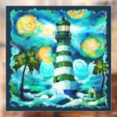 Impressionistische tropische vuurtoren Van Gogh st Raamsticker (Vel 2)