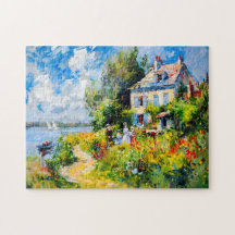 Impressionistische tuin aan het meer in bloei