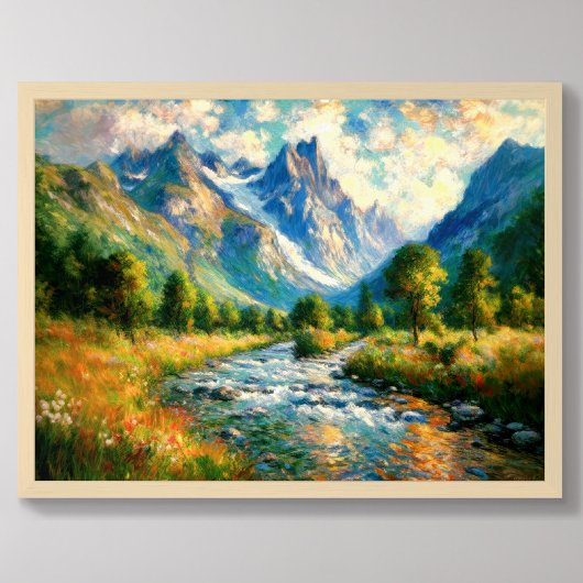 Impressionistische Valley Mountain Trees Stream Poster