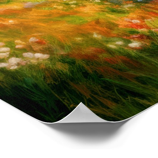 Impressionistische Valley Mountain Trees Stream Poster (Hoek)