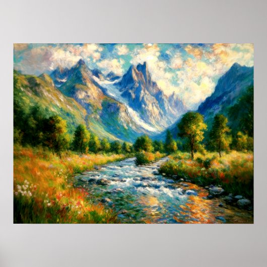 Impressionistische Valley Mountain Trees Stream Poster (Voorkant)