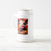 Impressionistische Varken Rode Poppy Bloemen Geper Bierpul (Voorkant links)