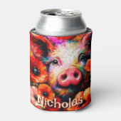 Impressionistische Varken Rode Poppy Bloemen Geper Blikjeskoeler (Blikje Voorkant)