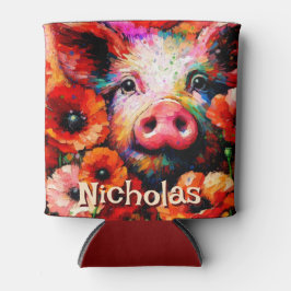 Impressionistische Varken Rode Poppy Bloemen Geper Blikjeskoeler