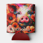 Impressionistische Varken Rode Poppy Bloemen Geper Blikjeskoeler (Achterkant)