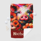 Impressionistische Varken Rode Poppy Bloemen Geper Golfhanddoek (Insitu)