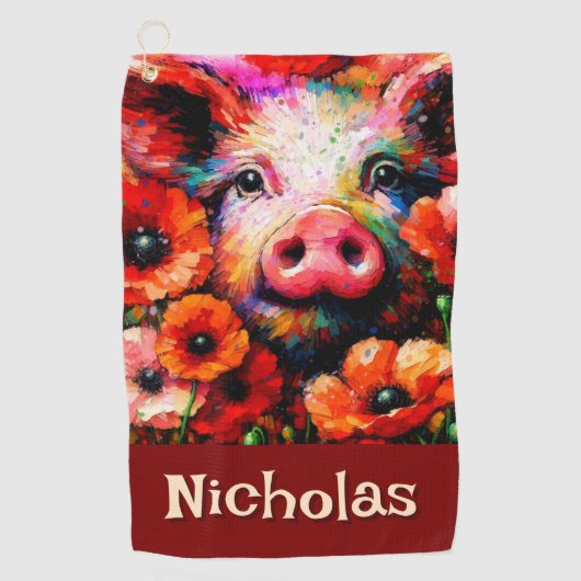Impressionistische Varken Rode Poppy Bloemen Geper Golfhanddoek (Voorkant)