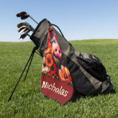 Impressionistische Varken Rode Poppy Bloemen Geper Golfhanddoek (Groen)